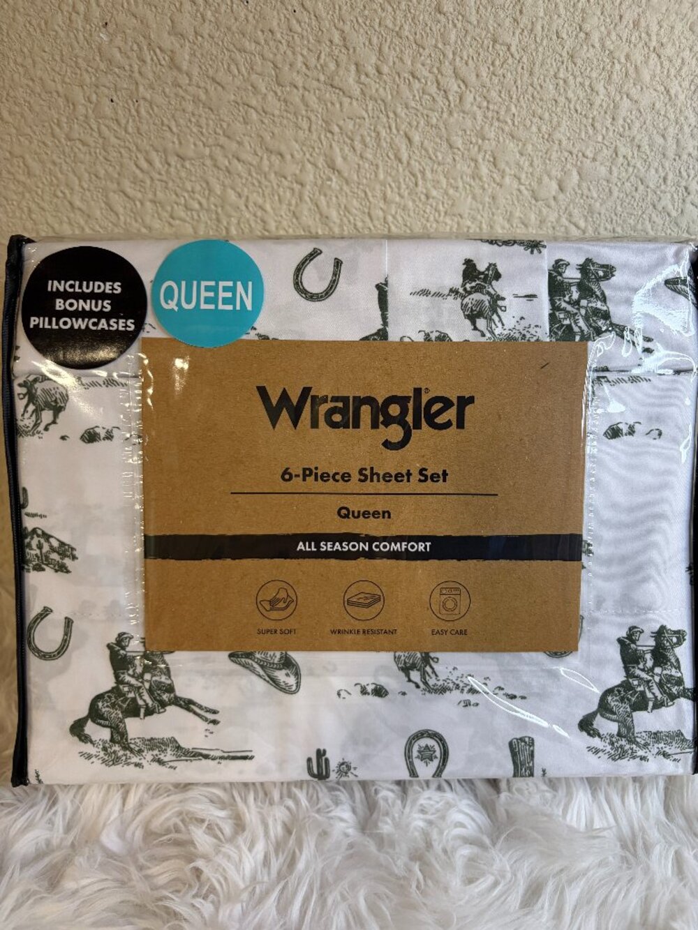 Wrangler Queen 6 Piece Sheet Set Cowboy Rodeo Western Horses NWT